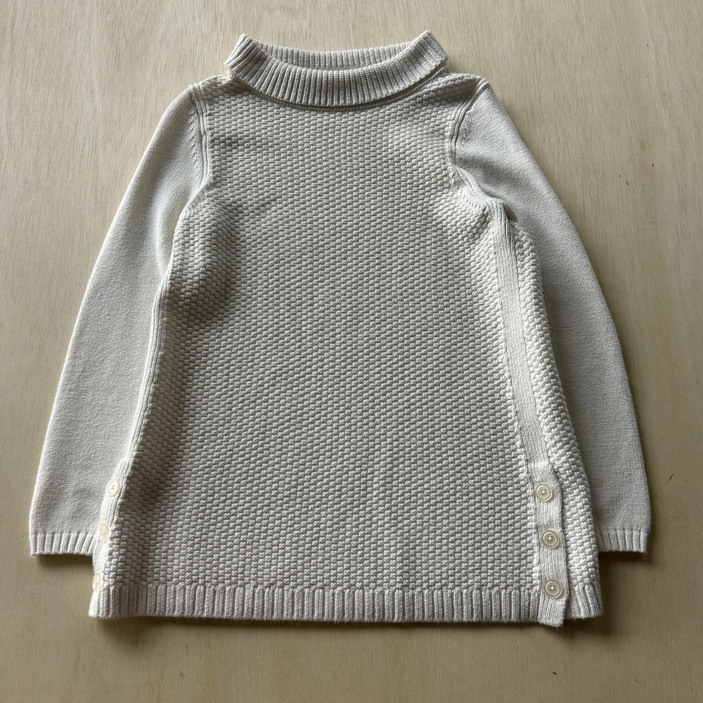 Textured Sweater Womens Small White Knit Long Sleeve Mock Neck Button Pullover